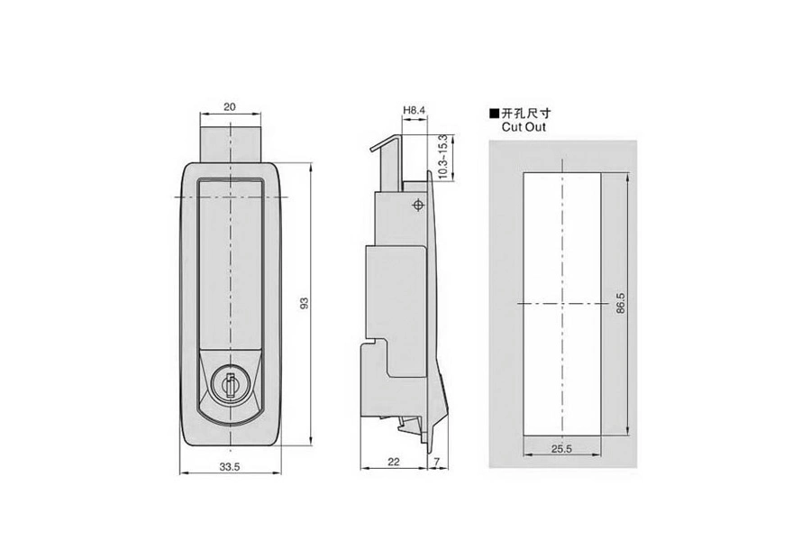 Plane Lock Factory Price Wenzhou Meigu Ms880 Lock Pocked Black Powder Coated Zinc Rod Control Latch Cabinet Door Plane Lock